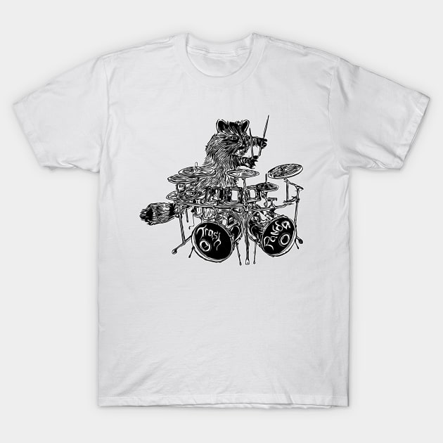 Trash panda drummer musician raccoon T-Shirt by LastViewGallery